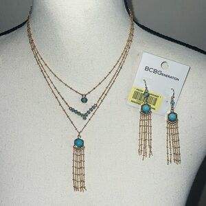 NWT BCBGeneration matching necklace & earrings, gold tone with turquoise accents
